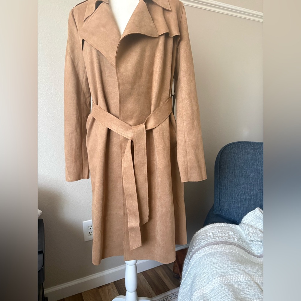 Savvi brand…Gorgeous, Camel-color, faux suede, Trench Coat